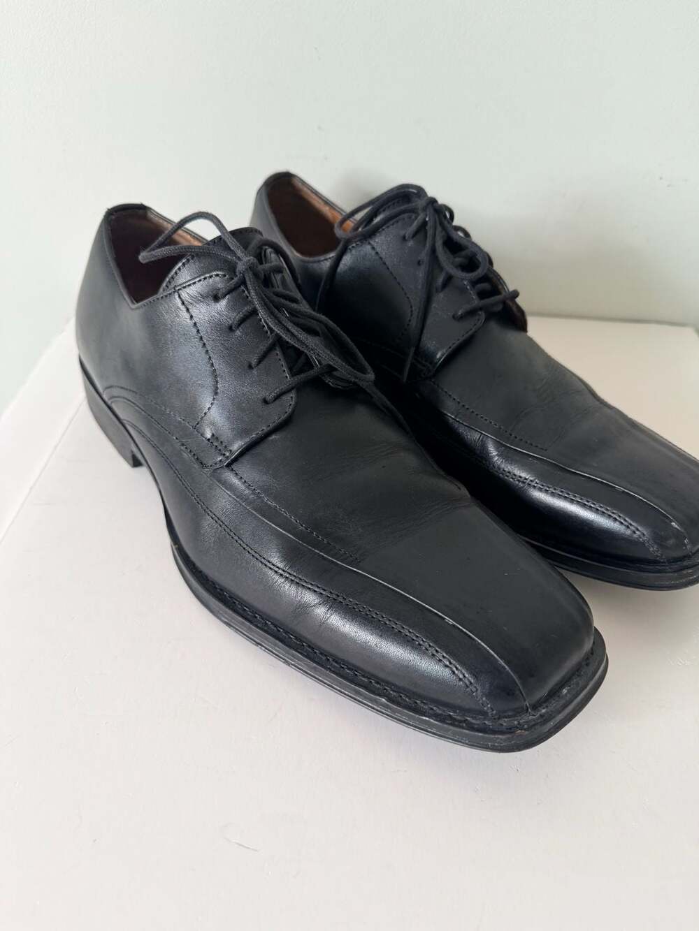 Johnston & Murphy Men's Black Leather Apron Toe Lace-Up Dress Shoes Sz 10.5